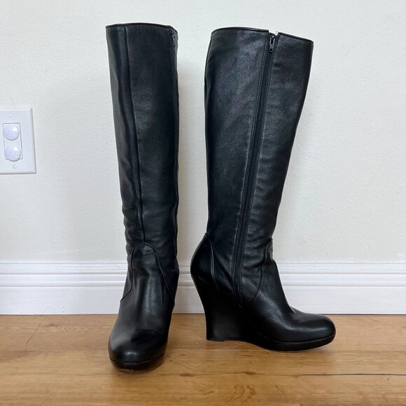 Corso Como Knee High Black Leather Boots with Side Zipper Size 9 - Picture 1 of 5